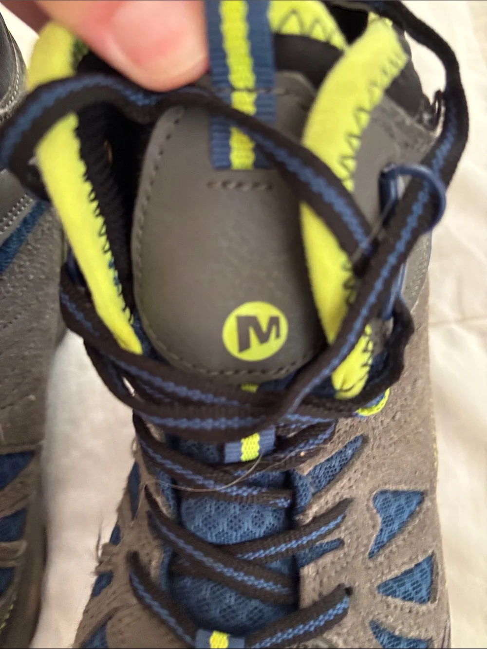 Merrell kids Gray & Blue Hiking Boots with Lime Accents Boys Sz 4